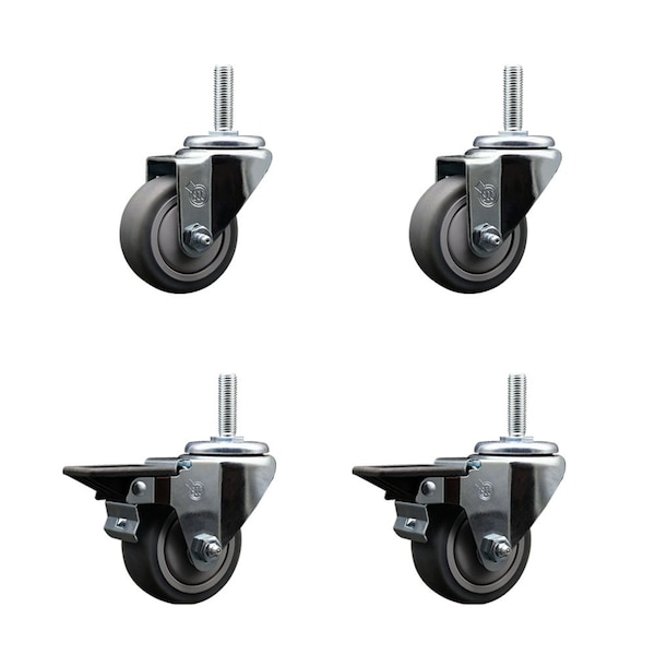 Service Caster 3 Inch Thermoplastic Rubber Wheel Swivel 58 Inch Threaded Stem Caster Set 2 Brakes SCC SCC-TS20S314-TPRB-58212-2-PLB-2 - main